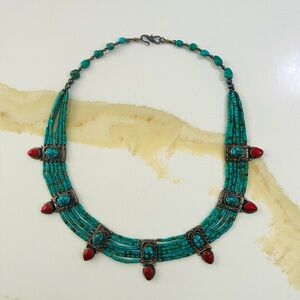 Turquoise and Red Coral Necklace